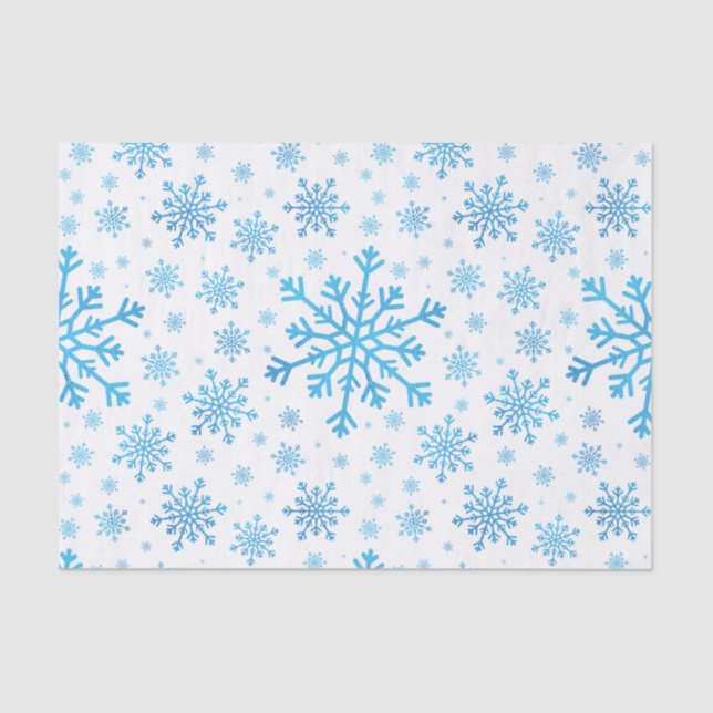 Papel De Seda Flocos de neve bonito de Natal Azul em Branco de i (Frente )