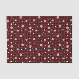 Papel De Seda Flocos de Neve Brancos Plaid Vermelho Preto de Búf