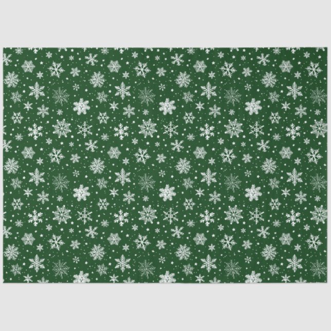 Papel De Seda Flocos de neve brancos verdes e grandes (Frente )