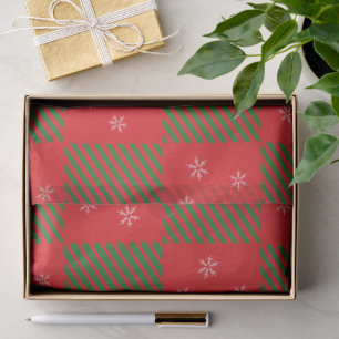 Papel De Seda Flocos de neve com padrão de Xadrez verde-natalino