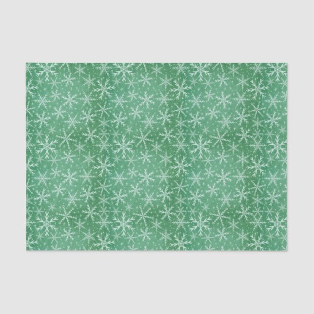 Papel De Seda Flocos de neve de inverno de Natal a cair verde (Frente )