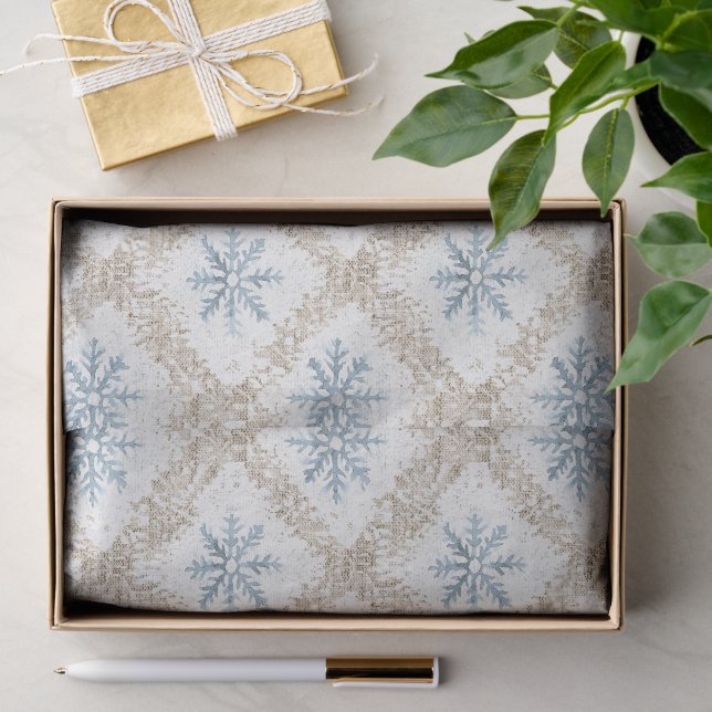 Papel De Seda Flocos de neve de Natal com Creme Azul (Presente)