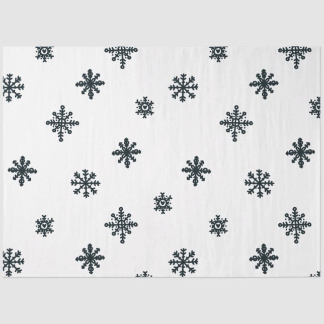 Papel De Seda Flocos de neve de Natal preto e branco modernos (Frente )