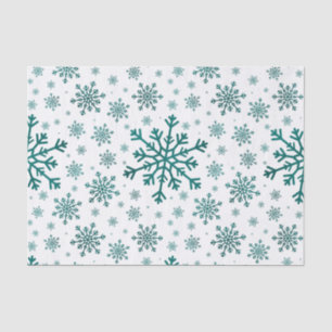 Papel De Seda Flocos de neve de Natal Verde e Esmeralda em Branc