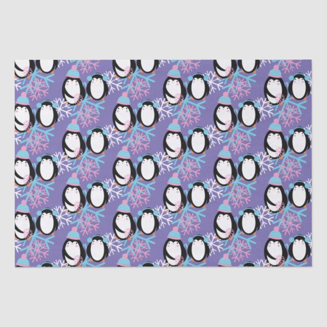 Papel De Seda Flocos de Neve de Pinguim Fofos Caprichosos   (Frente )