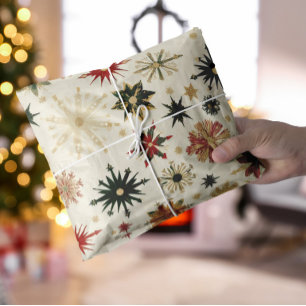 Papel De Seda Flocos de neve Dourados de Natal elegantes