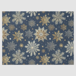 Papel De Seda Flocos de Neve Dourados e Azuis Modernos e Caprich