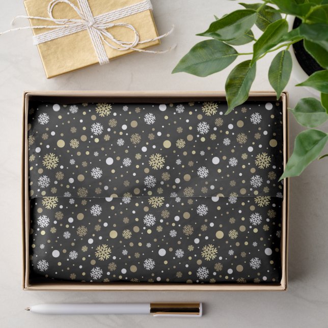 Papel De Seda Flocos de Neve Dourados Falsos Brancos com Bolinha (Presente)