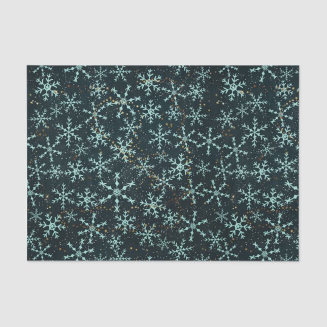 Papel De Seda Flocos de neve espumantes Azul Branco no Céu Negro (Frente )