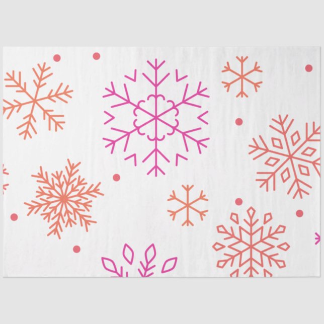 Papel De Seda Flocos de neve laranja e rosa Natal branco (Frente )