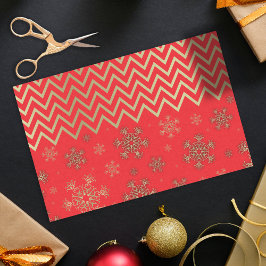 Papel De Seda Flocos de neve Ouro brilhante no diafrão vermelho 