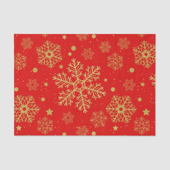 Papel De Seda Flocos de neve ouro em vermelho (Frente )