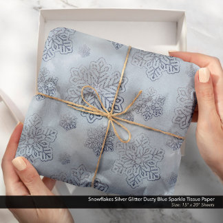 Papel De Seda Flocos de neve Prateado Brilho Azul Dusty