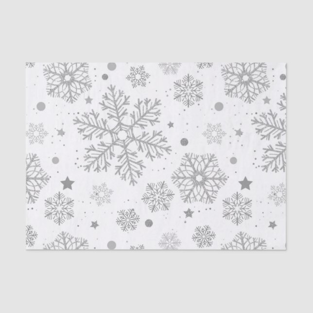 Papel De Seda Flocos de neve prateados em branco (Frente )
