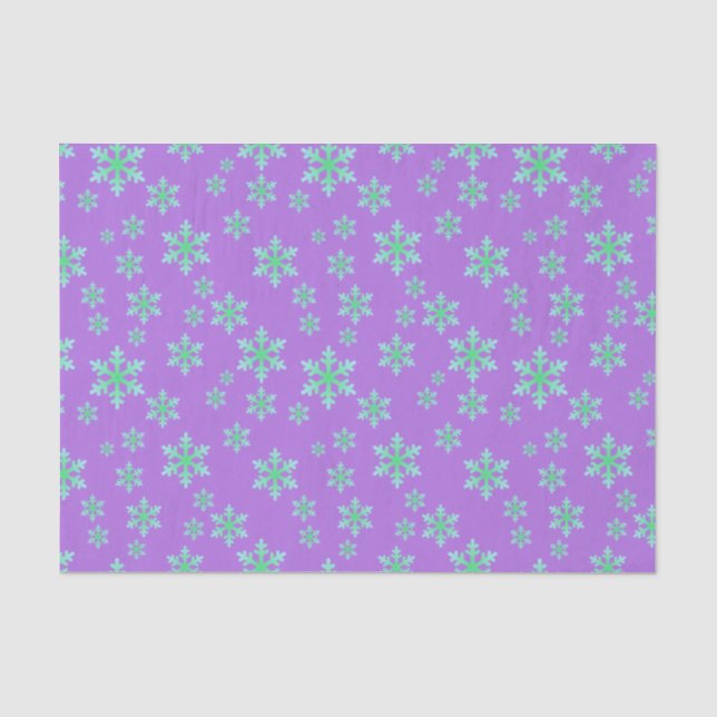 Papel De Seda Flocos de Neve Verdes com Fundo Roxo (Frente )