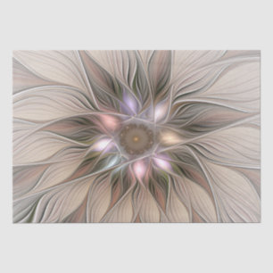 Papel De Seda Flor Abstrata Alegre Bege Marrom Fractal Floral