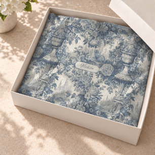 Papel De Seda Flor chic vintage monograma azul toile de jouy