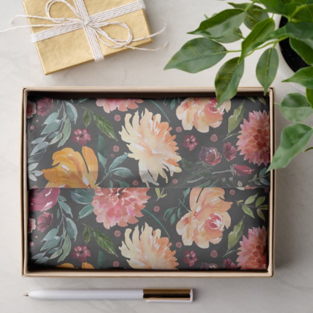 Papel De Seda Flor de Aquarela de outono Russo em Cinzas de carv (Presente)