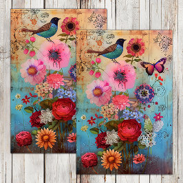 PAPEL DE SEDA FLOR DE BOHO E DECOUPAGE DE PÁSSARO