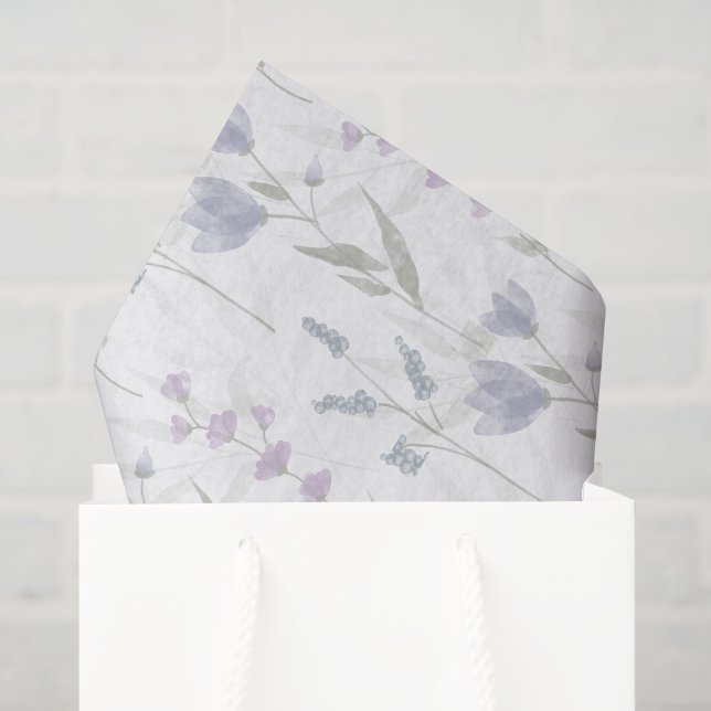 Papel De Seda Flor de Campo Aguarela Roxo Azul (Sacola de presentes)