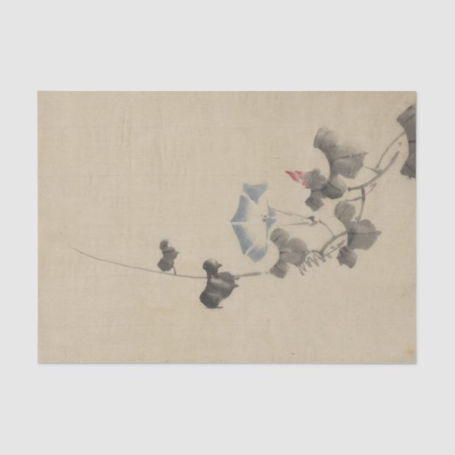 Papel De Seda Flor de Ipoméia Azul na Videira por Hokusai (Frente )