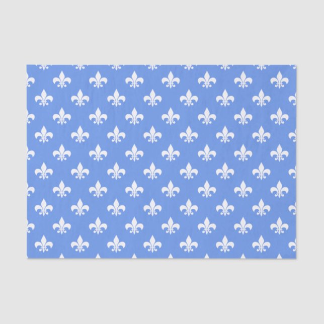 Papel De Seda Flor-de-lis branca no Cornflower Blue (Frente )
