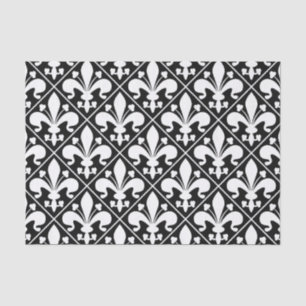 Papel De Seda Flor de lis preto e branco elegante