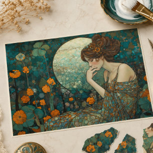 Papel De Seda Flor de Lua Arte Nova Antiga Decoupagem