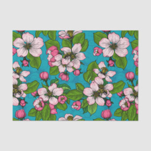 Papel De Seda Flor de maçã em turquesa