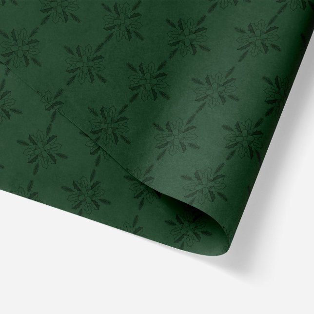 Papel De Seda Flor de Natal Geométrico Poinsettia Verde Escuro (Green Monochrome poinsettia flower geometric illustration in wrapping tissue paper)