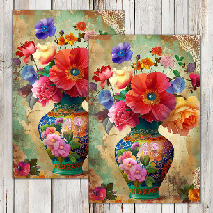 PAPEL DE SEDA FLOR DE PRIMAVERA EM VASO DECUPAGEM