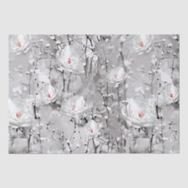 Papel De Seda Flor de rosa branca inverno floral cinza