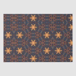 Papel De Seda Flor Dourado e giro estrelado azul preto