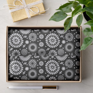 Papel De Seda Flor Folk Preto e Branco Girassol Boho Chic