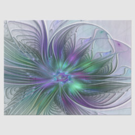 Papel De Seda Flor Moderna Abstrata Fractal Roxa Verde