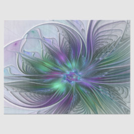 Papel De Seda Flor Moderna Abstrata Fractal Roxa Verde