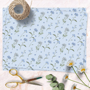 Papel De Seda Flor Não Me Esqueças Azul Floral Aquarela