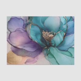 Papel De Seda Flor Ouro Azul Água-Marinha Roxa