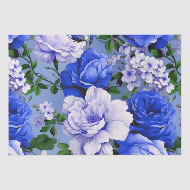 Papel De Seda Flor Rosa Azul Grande Retro (Frente )