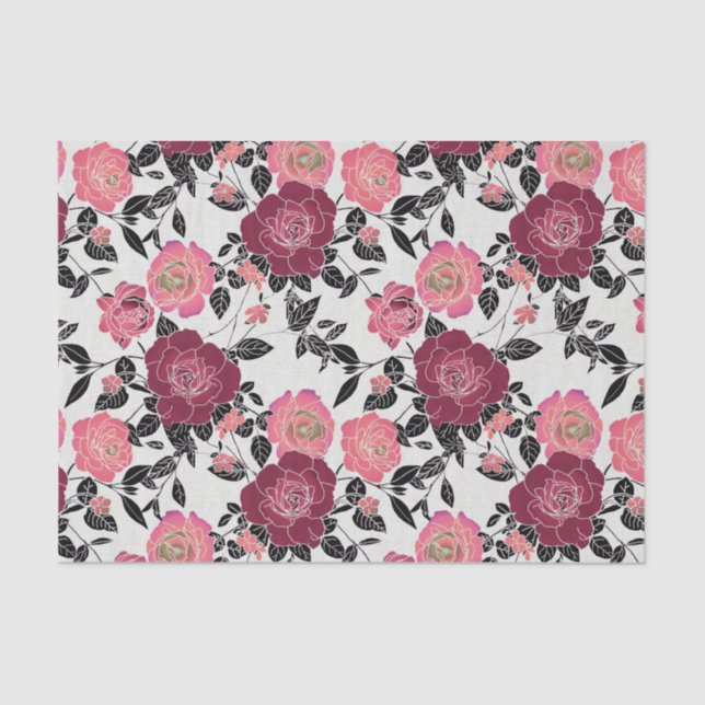 Papel De Seda Flor Rosa de Borgonha Rosa Elegante Maroon (Frente )