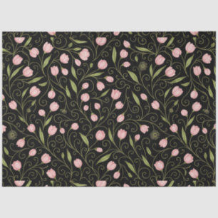 Papel De Seda Flor rosa e branca a preto com padrão repetitivo