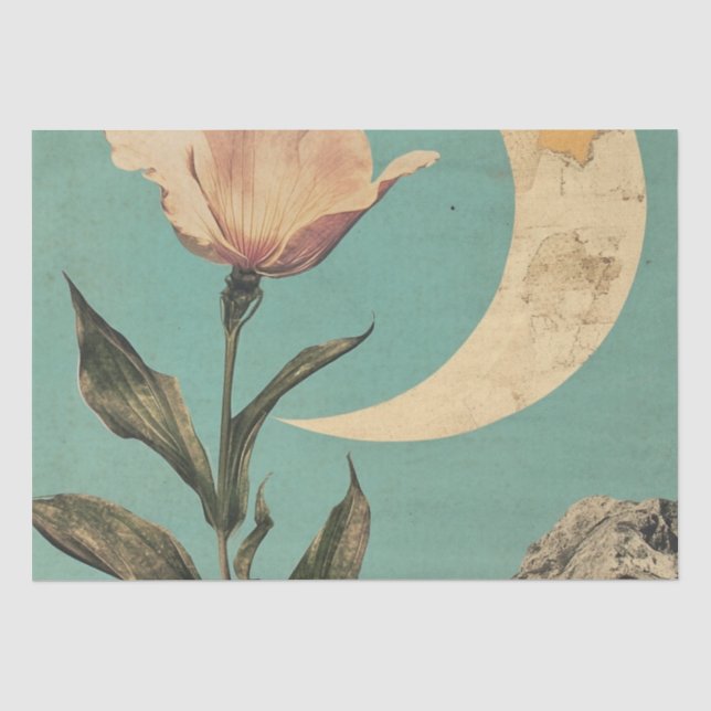 Papel De Seda Flor rosa e Lua Crescente (Frente )