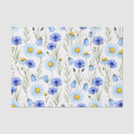 Papel De Seda Flor Silvestre Aquarela Azul