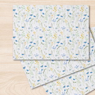 Papel De Seda Flor Silvestre Aquarela Azul