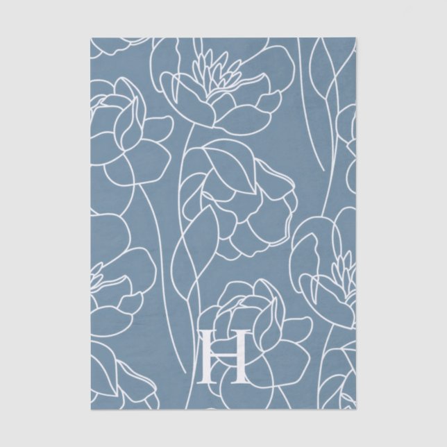 Papel De Seda Flor Silvestre Moderna Azul (Frente )