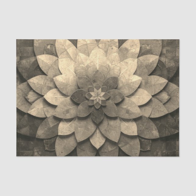 Papel De Seda Flor Texturizada com Mandala, Ouro antigo (Frente )