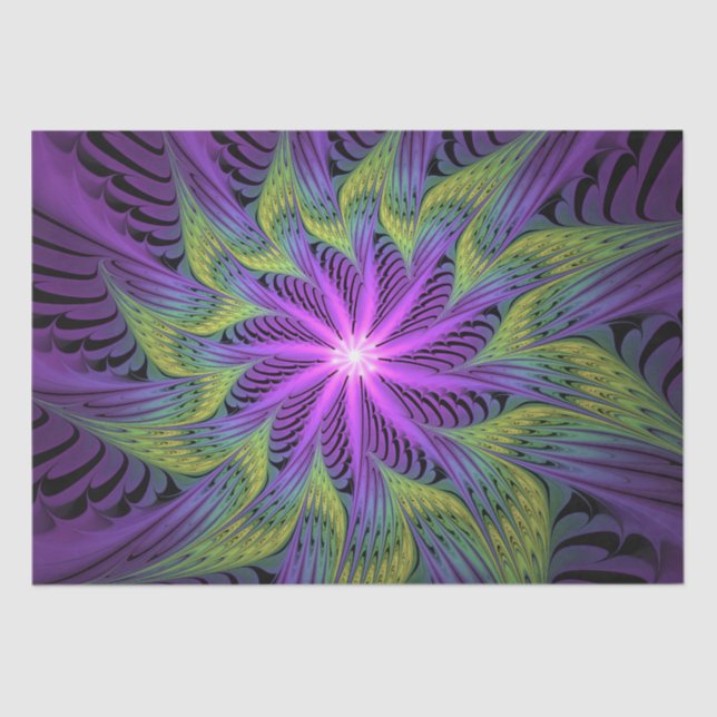 Papel De Seda Flor Verde Roxo, Abstrato, Arte Fractal (Frente )