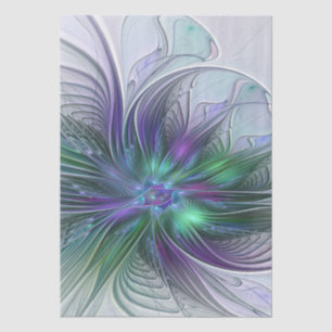 Papel De Seda Flor Verde Roxo Moderna Abstrato de Arte Fractal