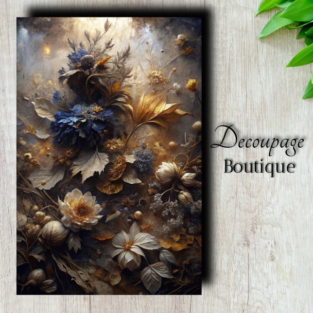 Papel De Seda Flora de Decoupage Crepúsculo Dourado (Gilded Twilight Flora Decoupage Tissue Paper)