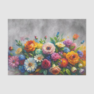 Papel De Seda Florais 3D Coloridos em Fundo Cinza Carvão